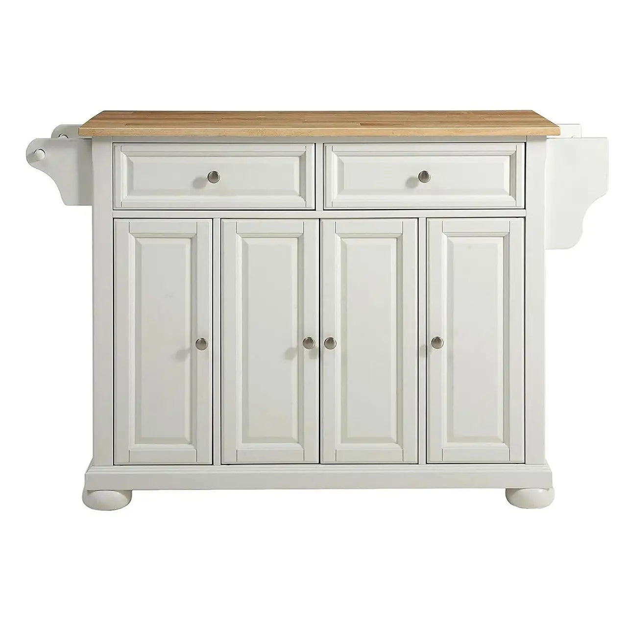 White Kitchen Island Storage Cabinet with Solid Wood Top - Utility Tables