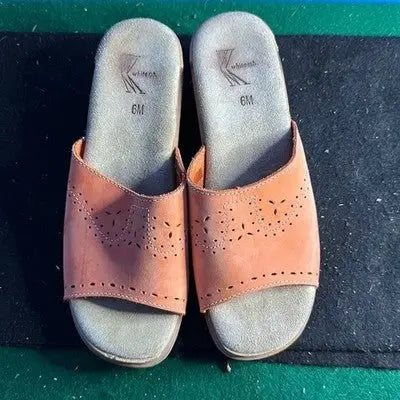 White Mountain orange leather slide sandals for women with perforated accents