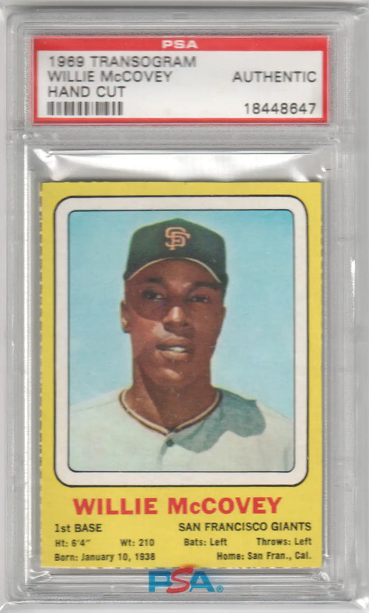 Graded Willie McCovey baseball card from Columbia Hobby, hand cut PSA Authentic GIANTS