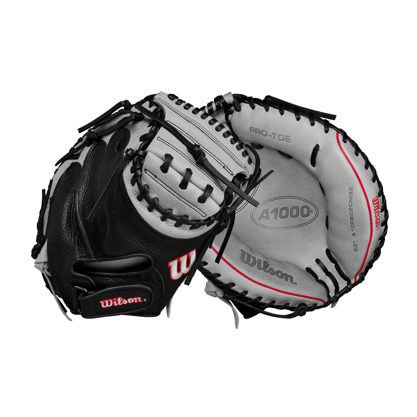 Wilson 2024 A1000 CM33 catcher’s mitt in black and white for right hand throw