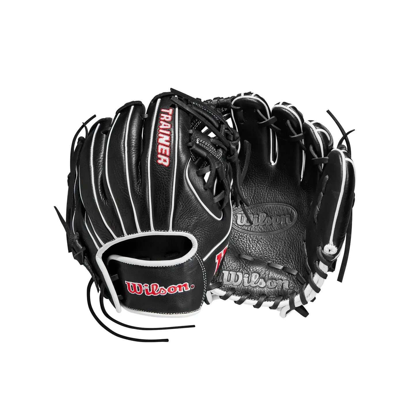 Black and white baseball glove for ground balls Wilson 27.5 Infield Pancake Training