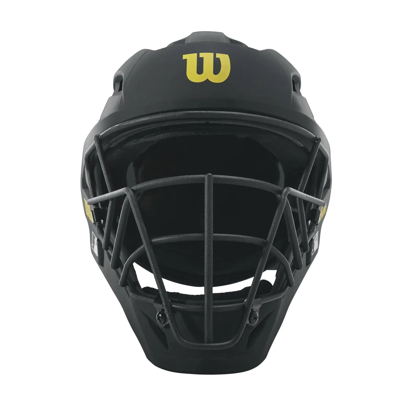 Black baseball catcher’s mask from Wilson Pro Stock gear for elite protection