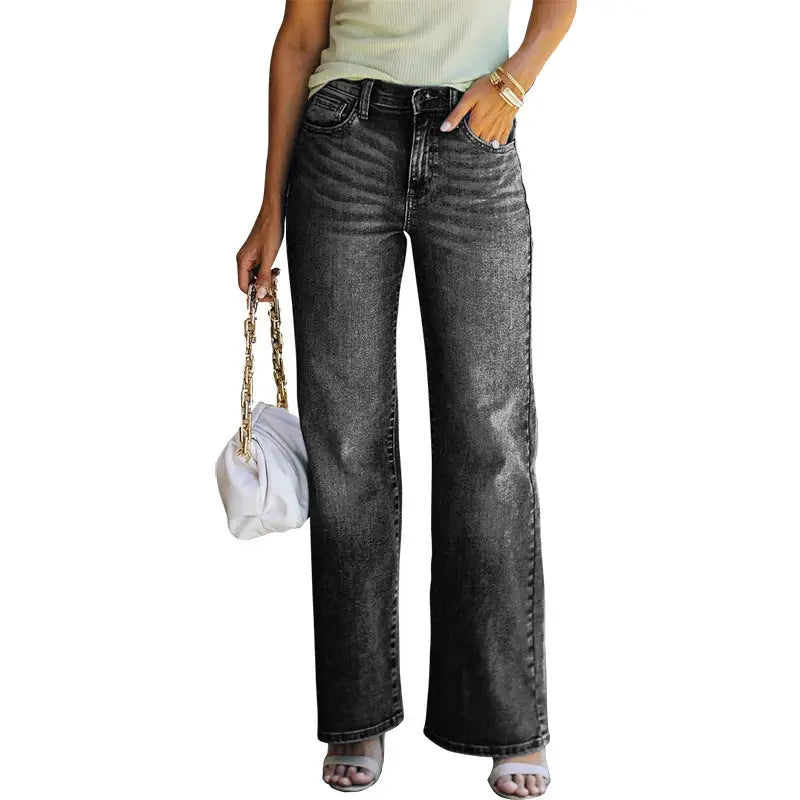 Women’s loose fit high stretch wide leg dark gray denim pants for a stylish look