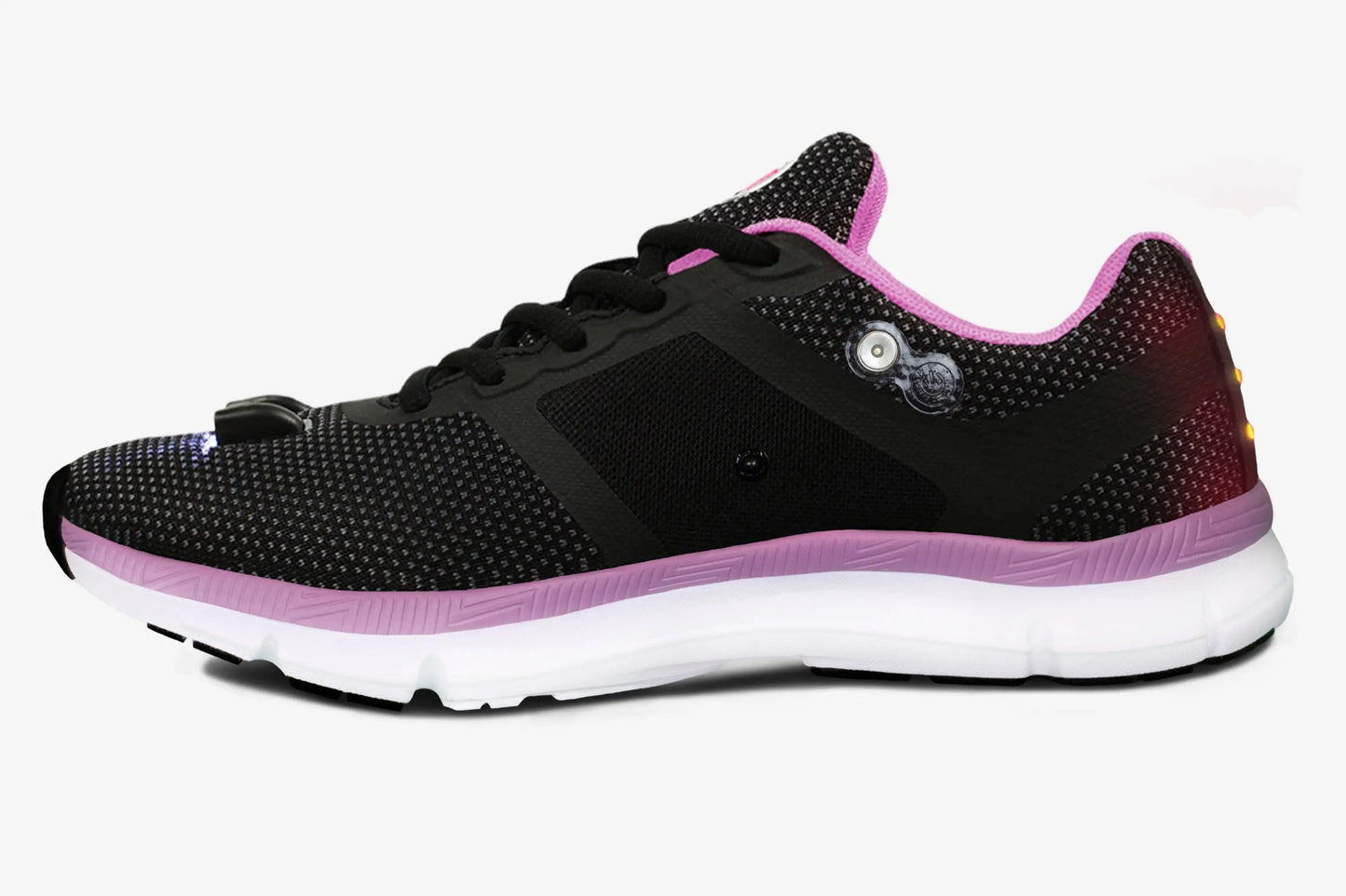 Black and purple Women’s Night Runner Shoes with built-in safety lights for night running