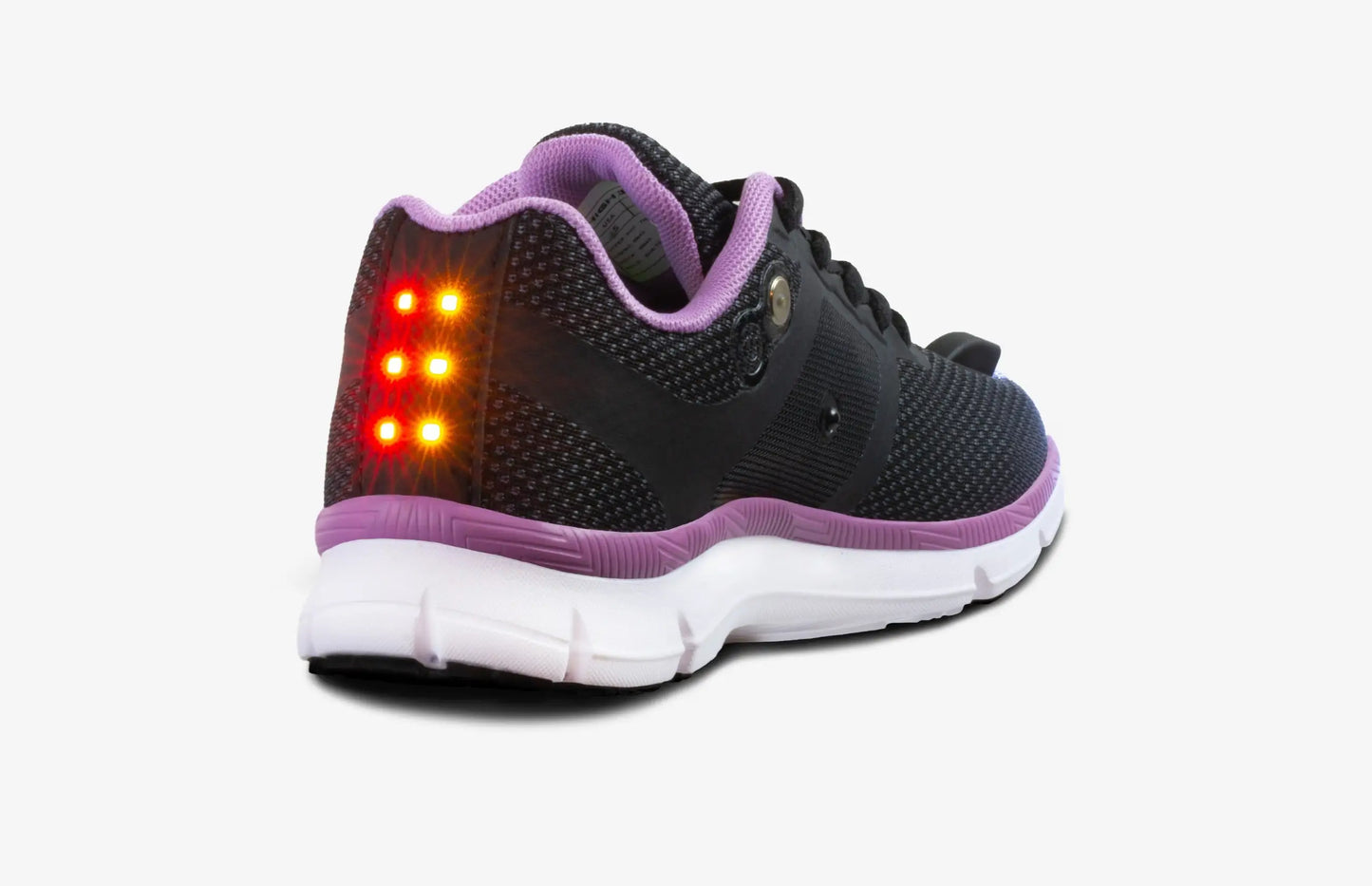 Women’s Night Runner Shoes with built-in safety lights and black purple runner shoes