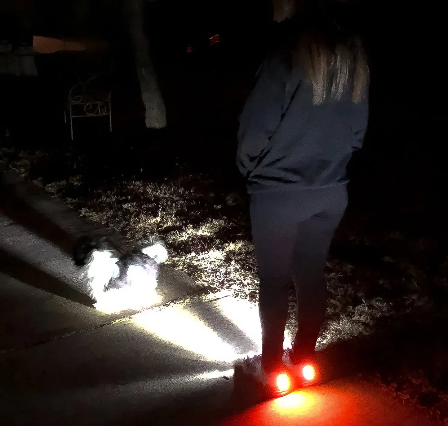 Women’s Night Runner Shoes With Built-in Safety Lights and bright red heel lights