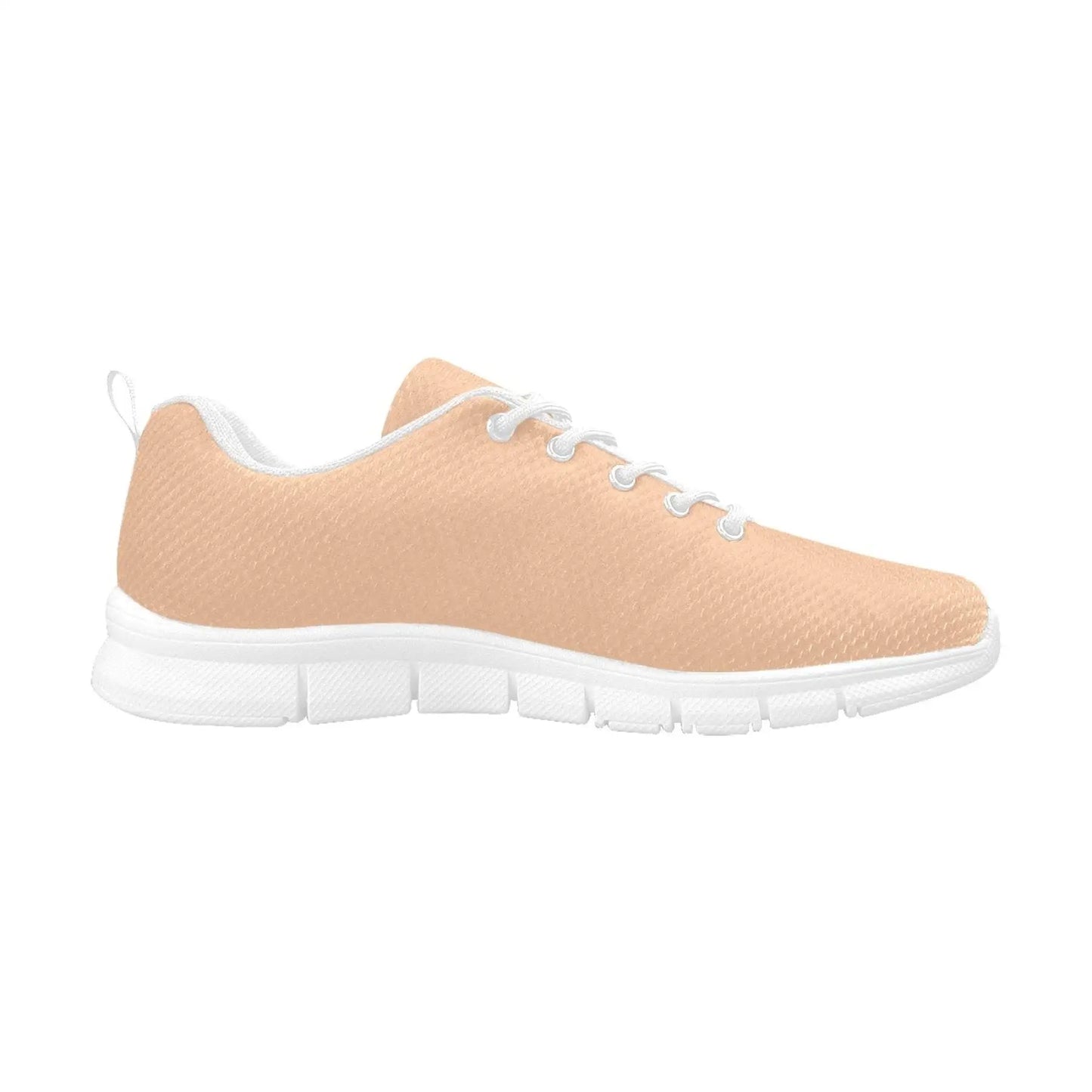 Deep peach pink sports shoes with white laces and segmented sole for women