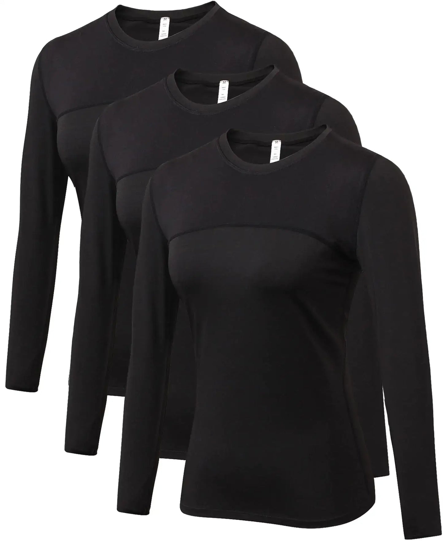 Black long sleeve rash guard shirts with UPF 50+ sun protection for workout women