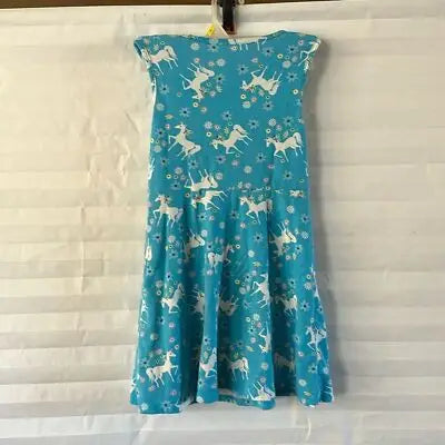 Wonder Nation Girls Blue Unicorn Dress Size 7/8 with floral print and short sleeves