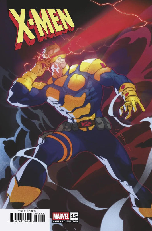 X-Men #15 Gerald Parel Cyclops Variant comic book on a shelf