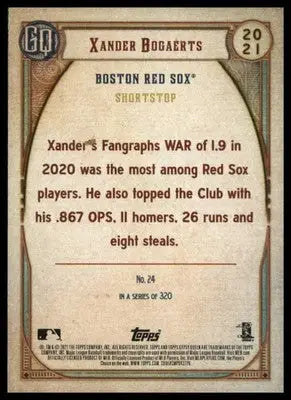 Baseball trading card of Xander Bogaerts from Topps Gypsy Queen 2021 Boston Red Sox