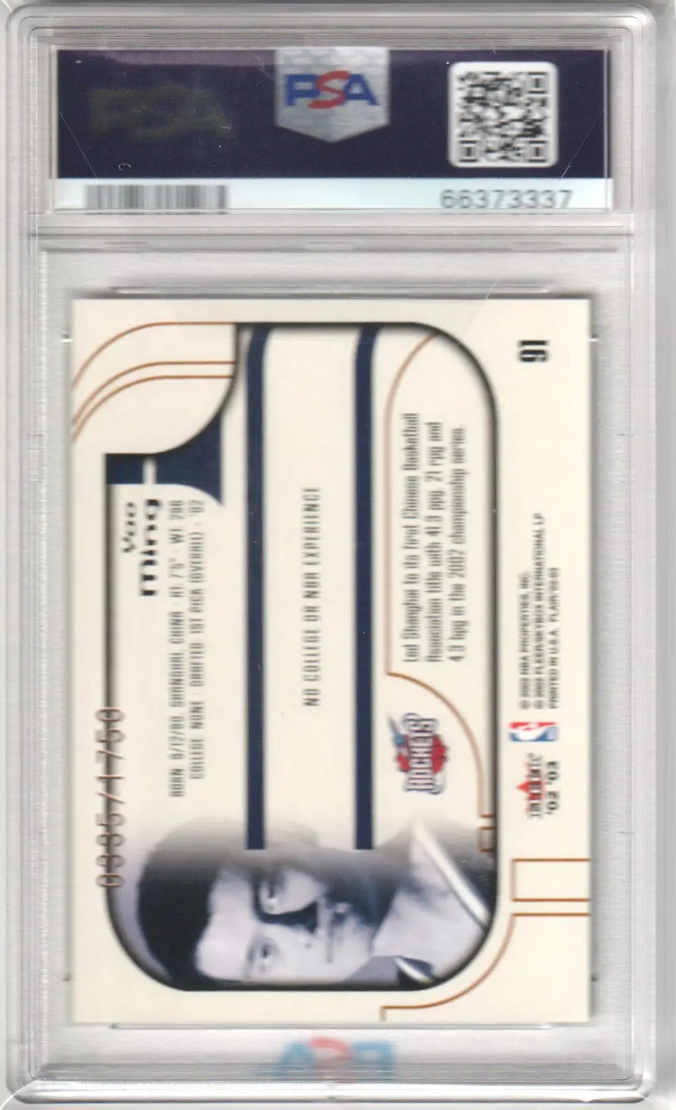 Graded Yao Ming Fleer Flair basketball card from Columbia Hobby in PSA 9 Mint condition