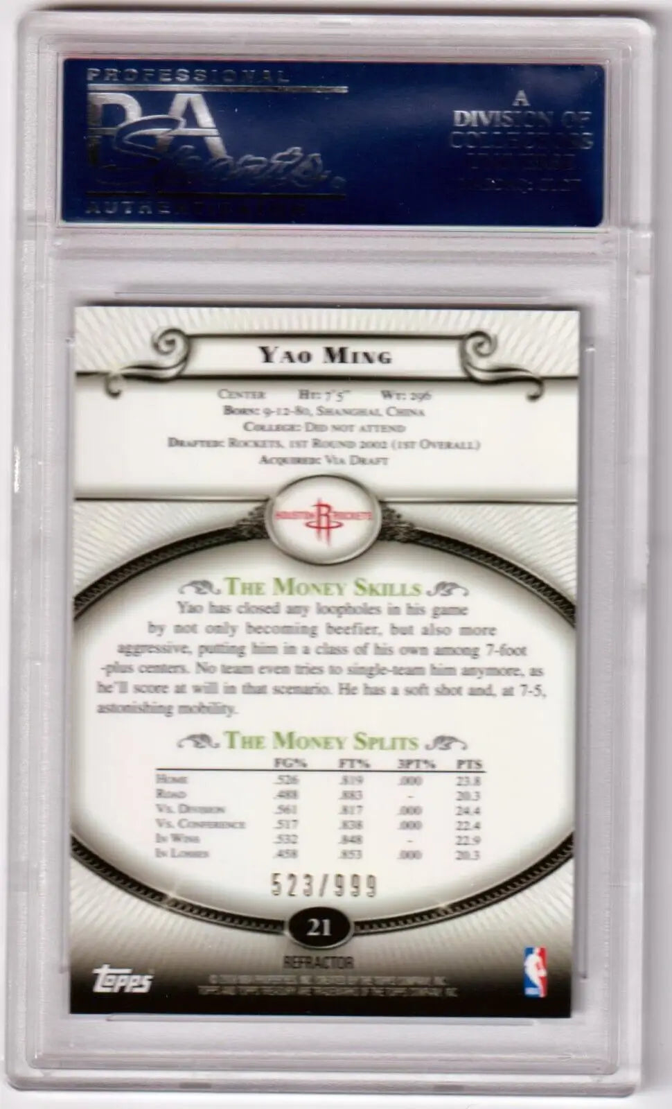 Graded Yao Ming basketball card featuring Yao Ming Topps bronze refractor PSA 10 GEM MINT