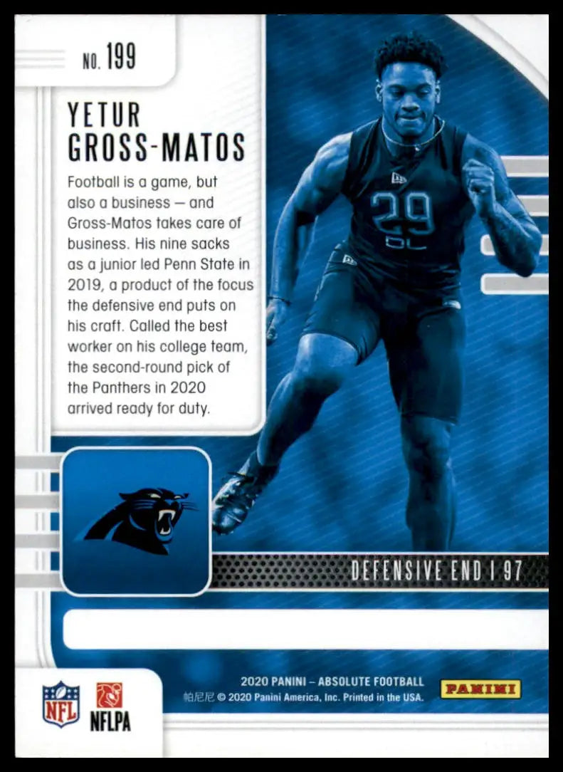 Blue and white Yetur Gross-Matos football trading card from Panini Absolute Rookie 2020