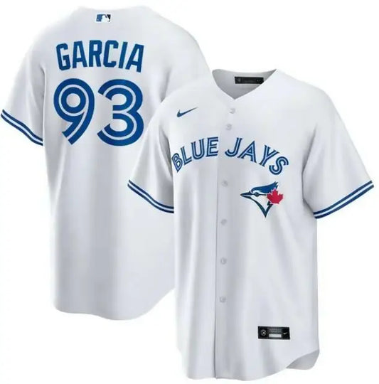 White Toronto Blue Jays Yimi Garcia replica player jersey with GARCIA 93 on the back