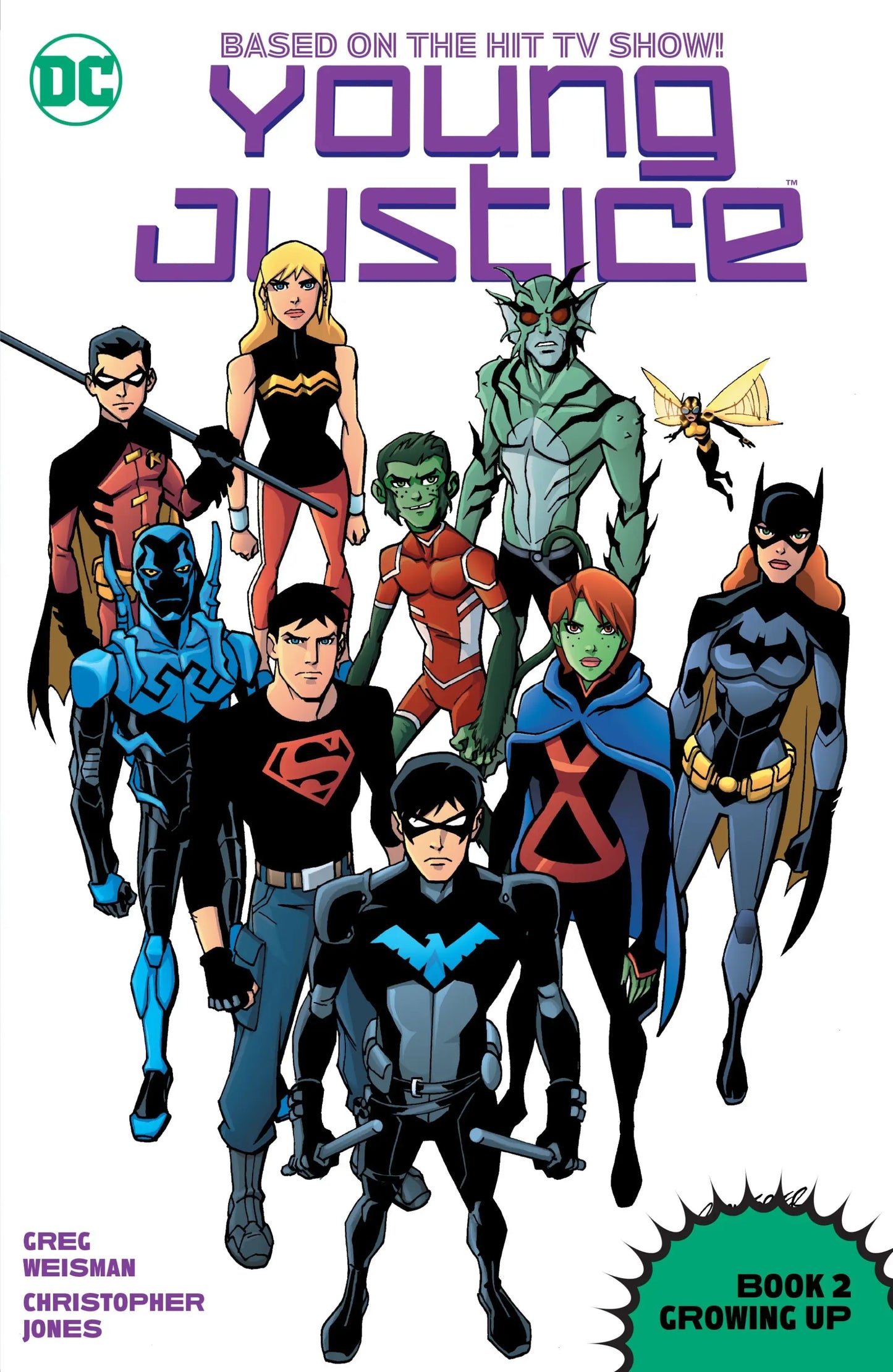 Comic book cover featuring the Young Justice team from the Young Justice Book 2 Growing Up TP