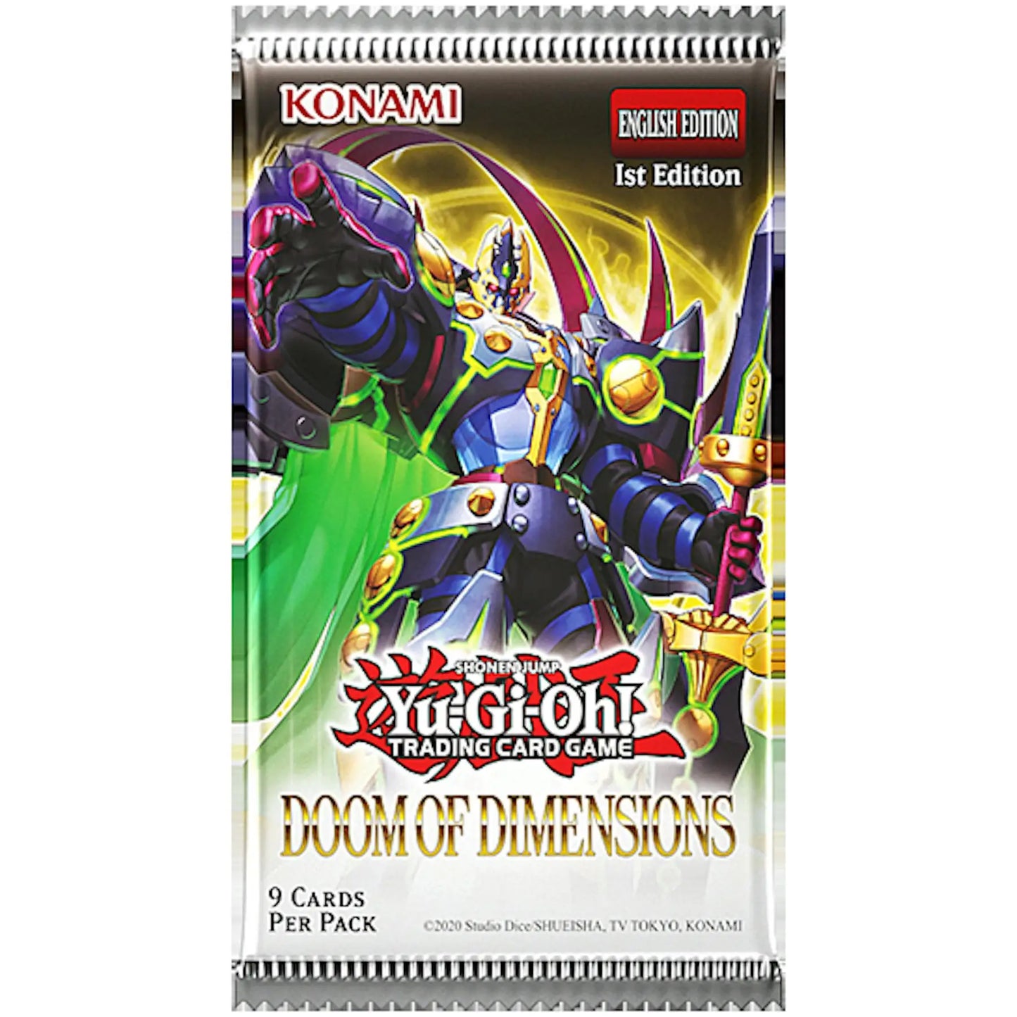Yu-Gi-Oh Doom of Dimensions Booster Box displayed, featuring dimensions booster pack