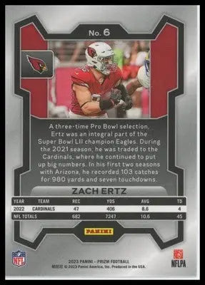 Collectible Zach Ertz 2023 Panini Prizm football card Arizona Cardinals