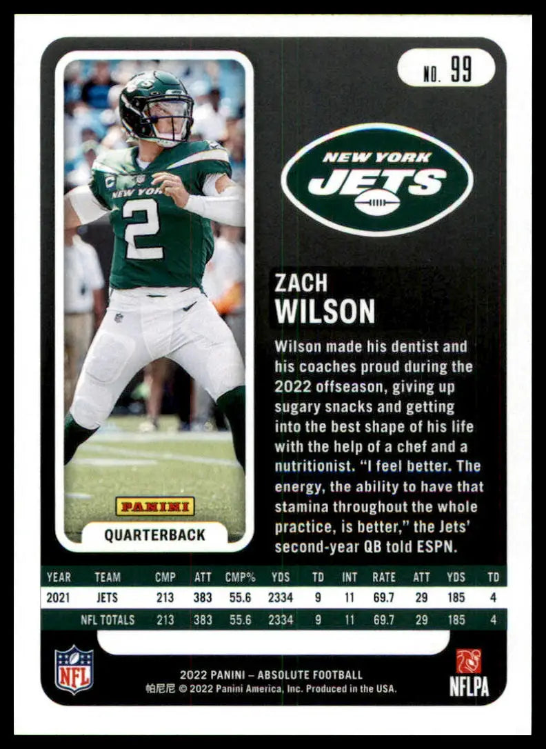 Zach Wilson football card from Panini Absolute 2022 Panini Absolute Retail series
