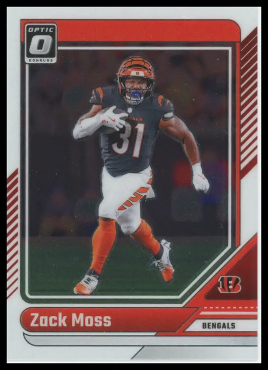 2023 Donruss Optic Zack Moss football card of Bengals player wearing jersey 31