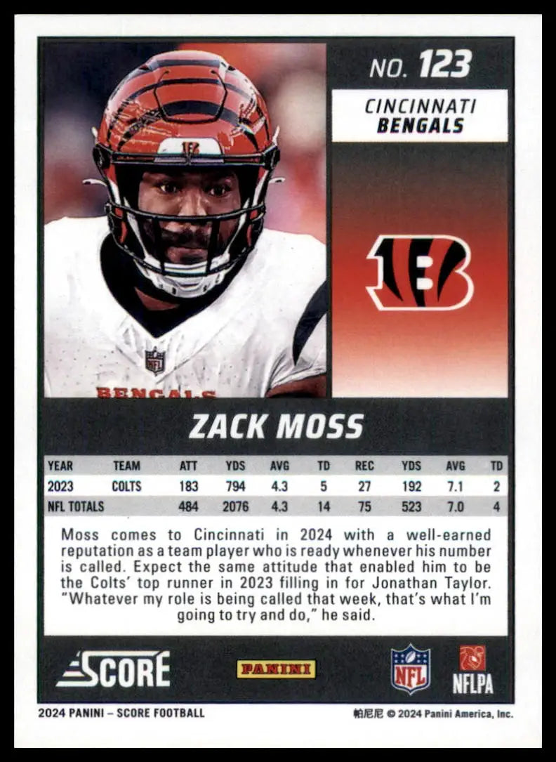 2024 Panini Score Zack Moss Football Trading Card Cincinnati Bengals Product