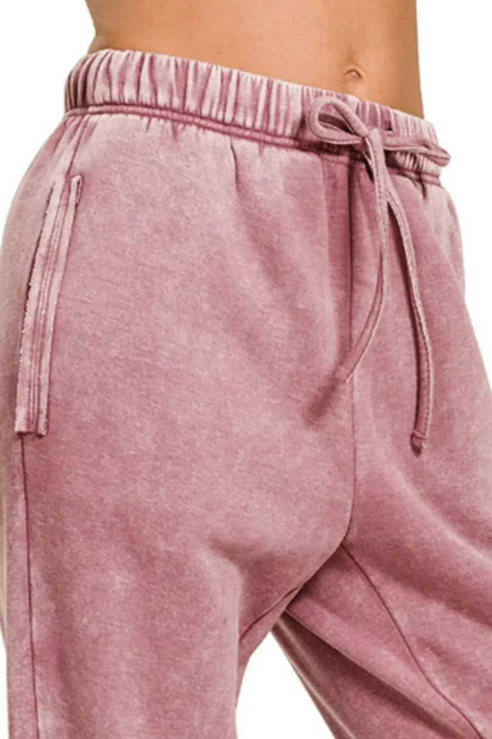 Zenana Acid Wash Fleece Sweatpants with Pockets