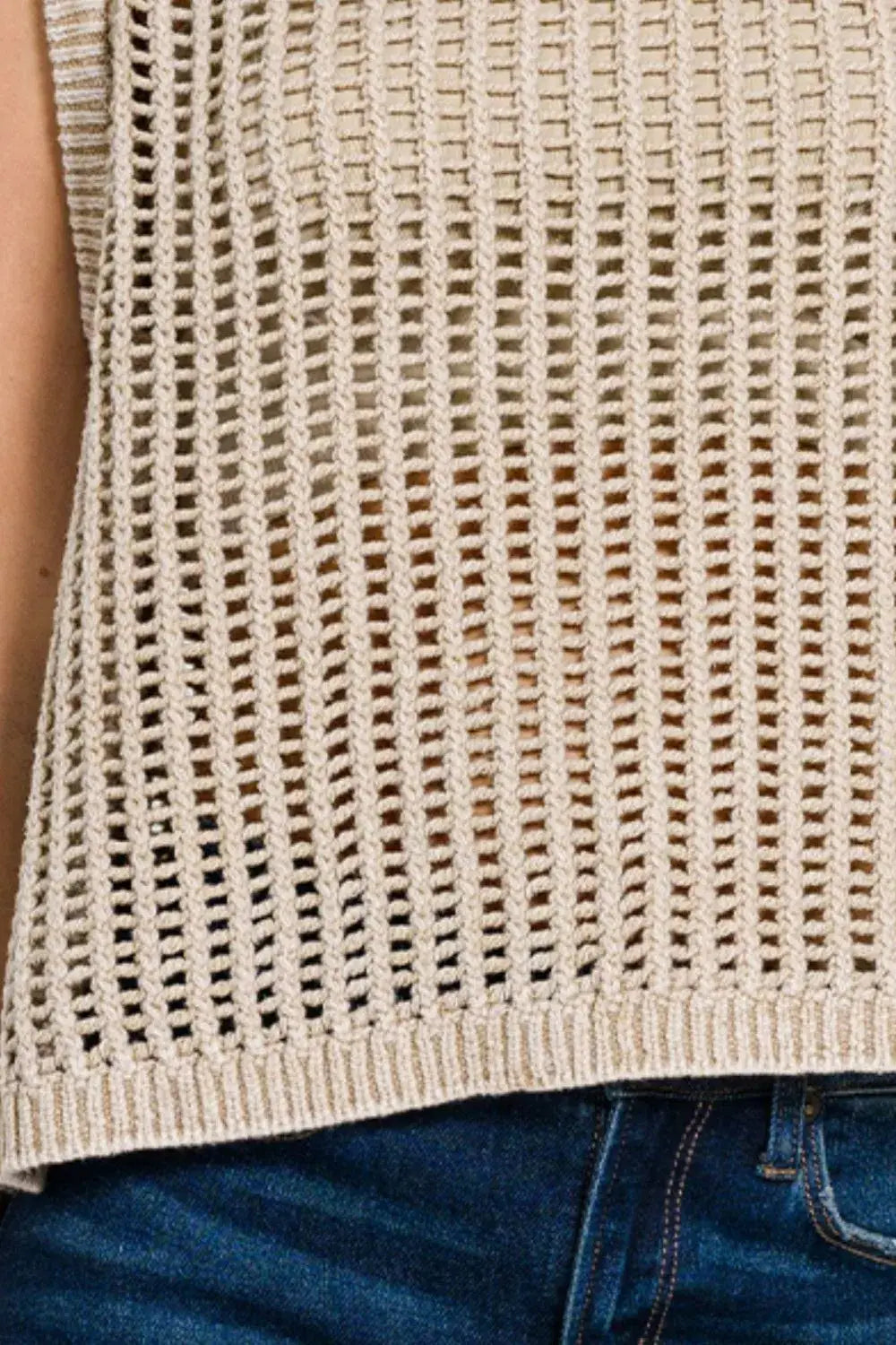 Zenana Acid Washed Fishnet Sweater Vest