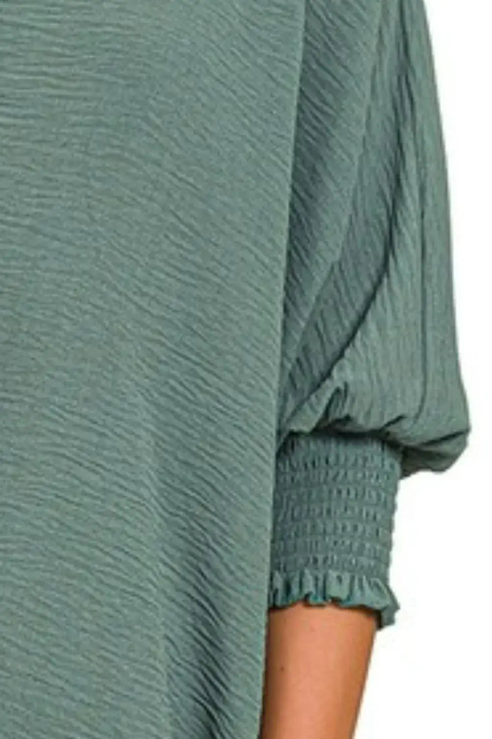 Zenana Airflow Collar Tee with Smocked Sleeve Band Top