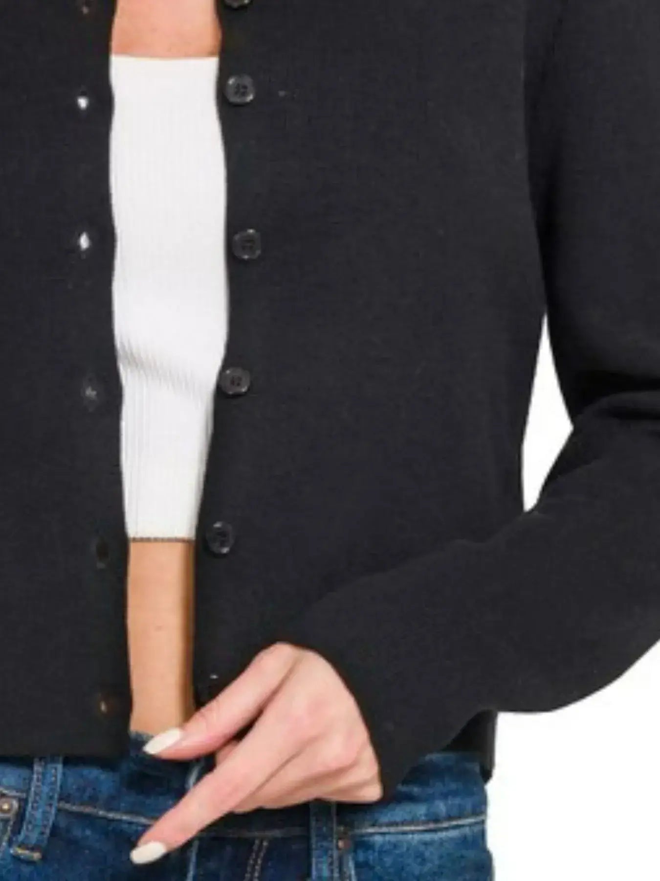 Zenana Button-Front Crewneck Long Sleeve Cropped Cardigan - Long Sleeve Cropped Cardigan