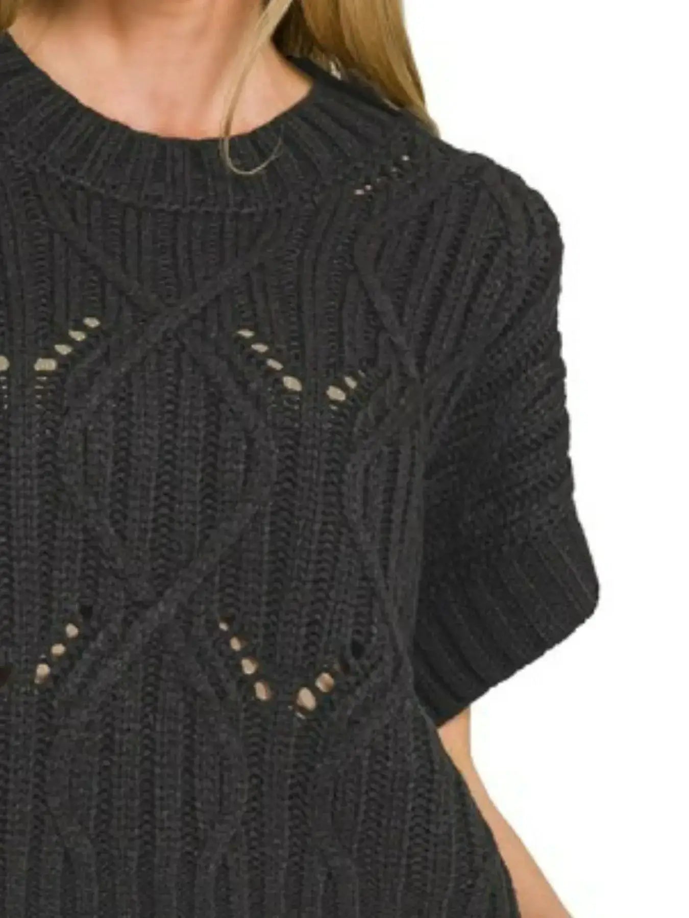 Zenana Cable Knit Short Sleeve Sweater - Short Sleeve Sweater