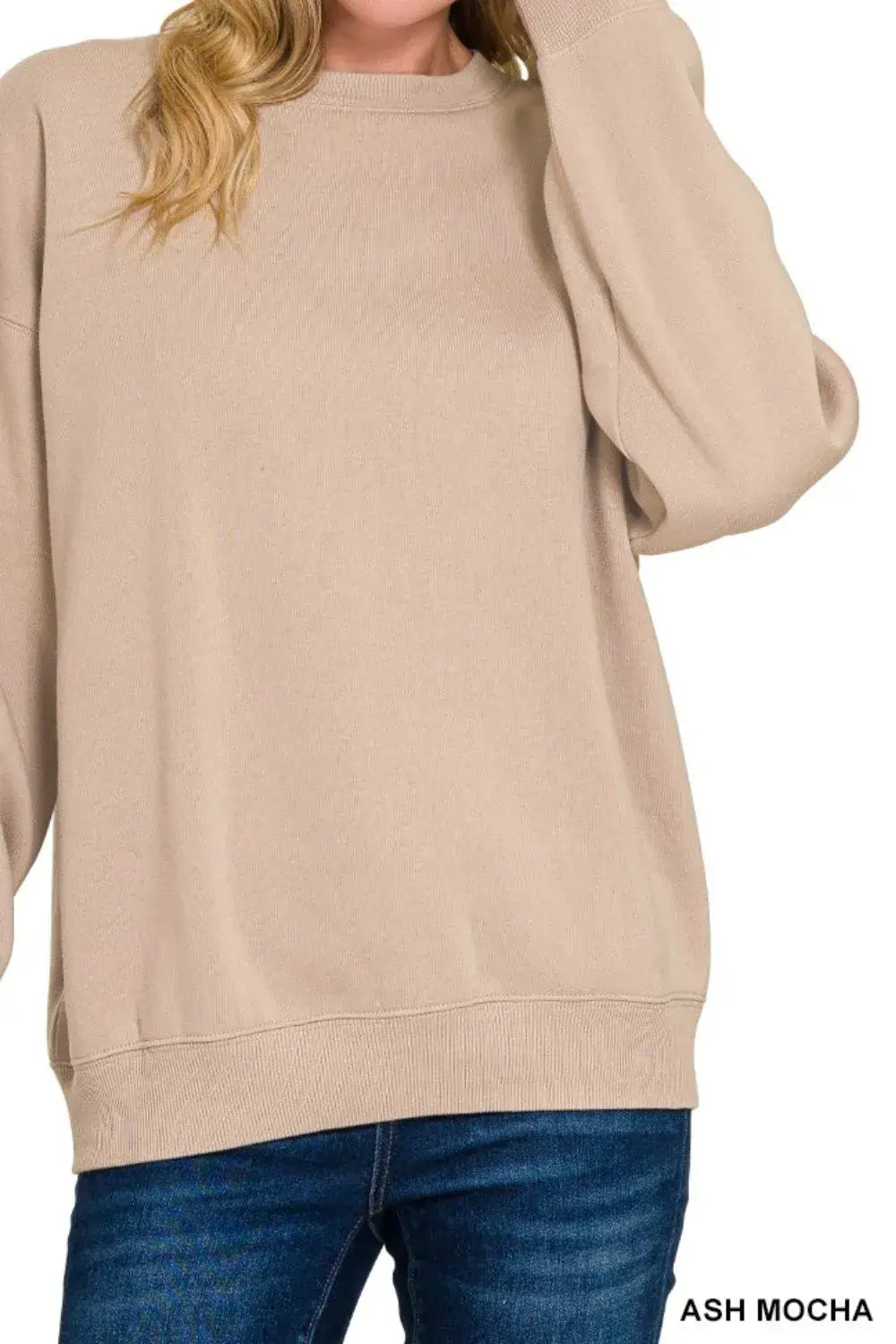 Zenana Fleece Crewneck Long Sleeve Sweatshirt - Long Sleeve Sweatshirt