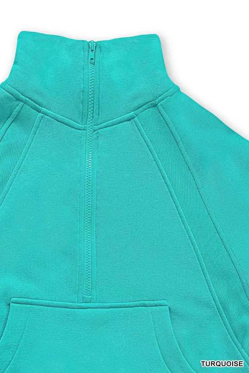 Zenana Fleece Half Zip Kangaroo Pocket Sweatshirts - Kangaroo Pocket Sweatshirts