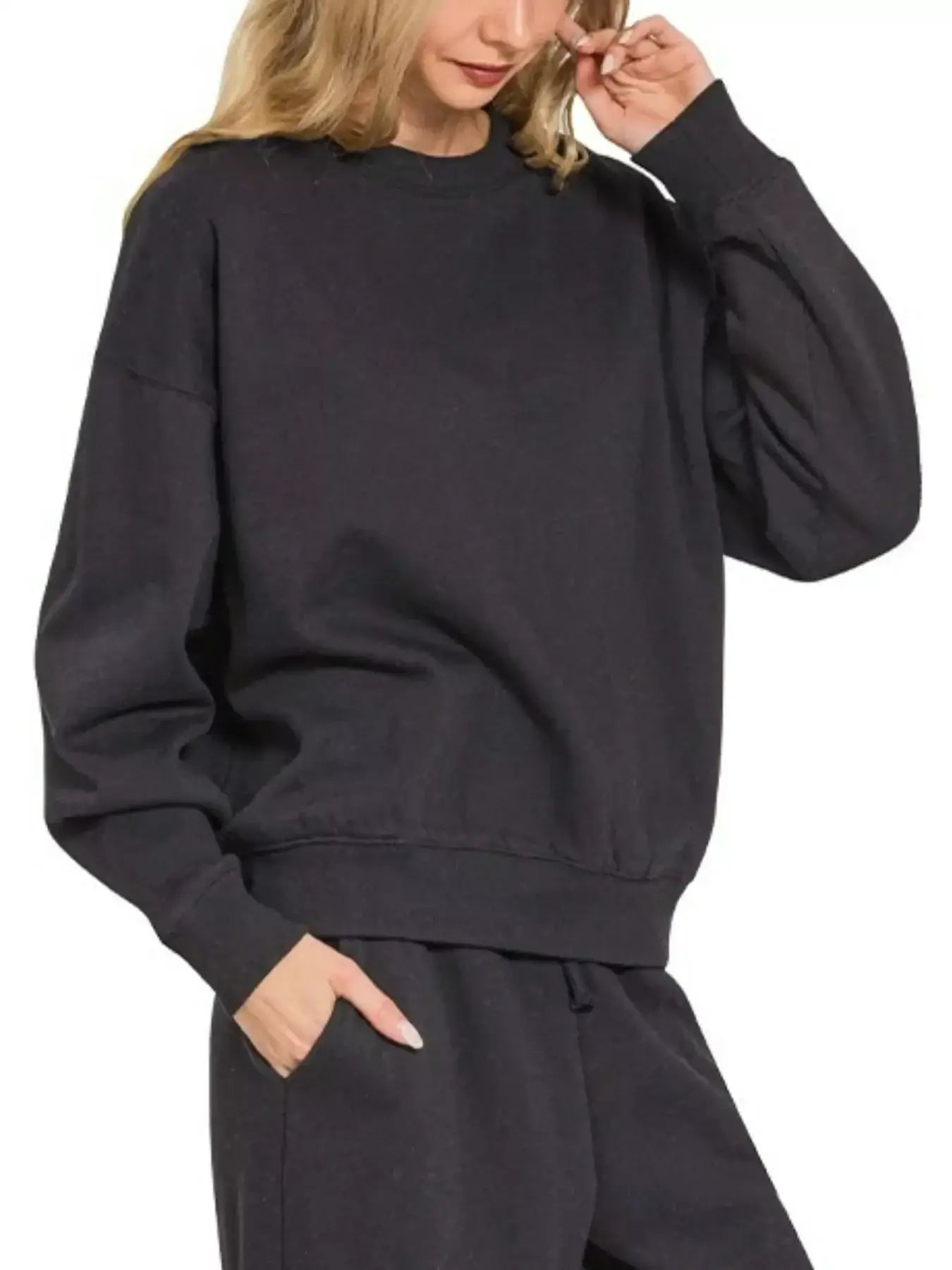 Zenana Fleece Long Sleeve Top and Sweatpants Set - Sleeve Top and Sweatpants Set