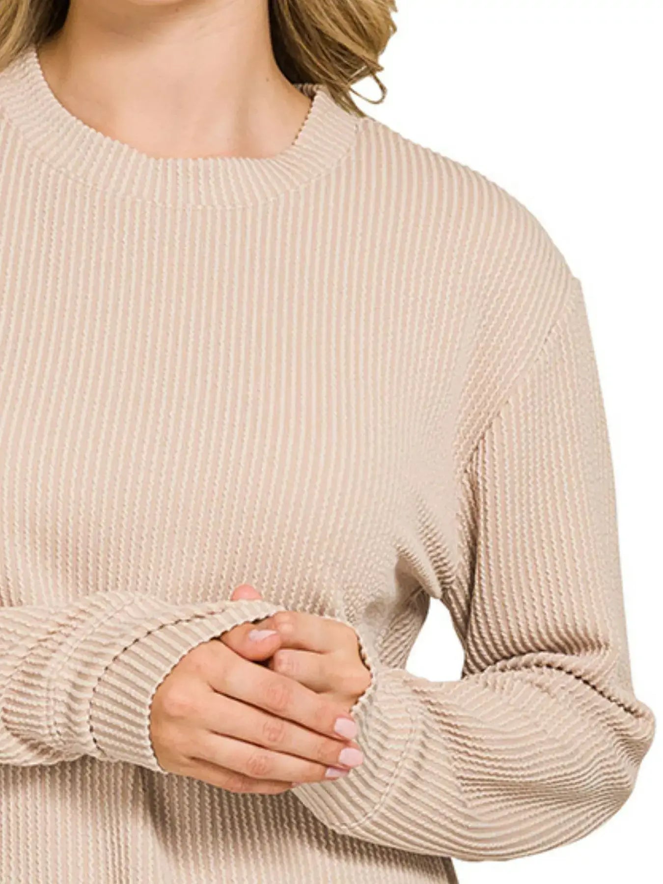 Zenana Full Size Raised Rib Round Neck Long Sleeve Top Plus Size