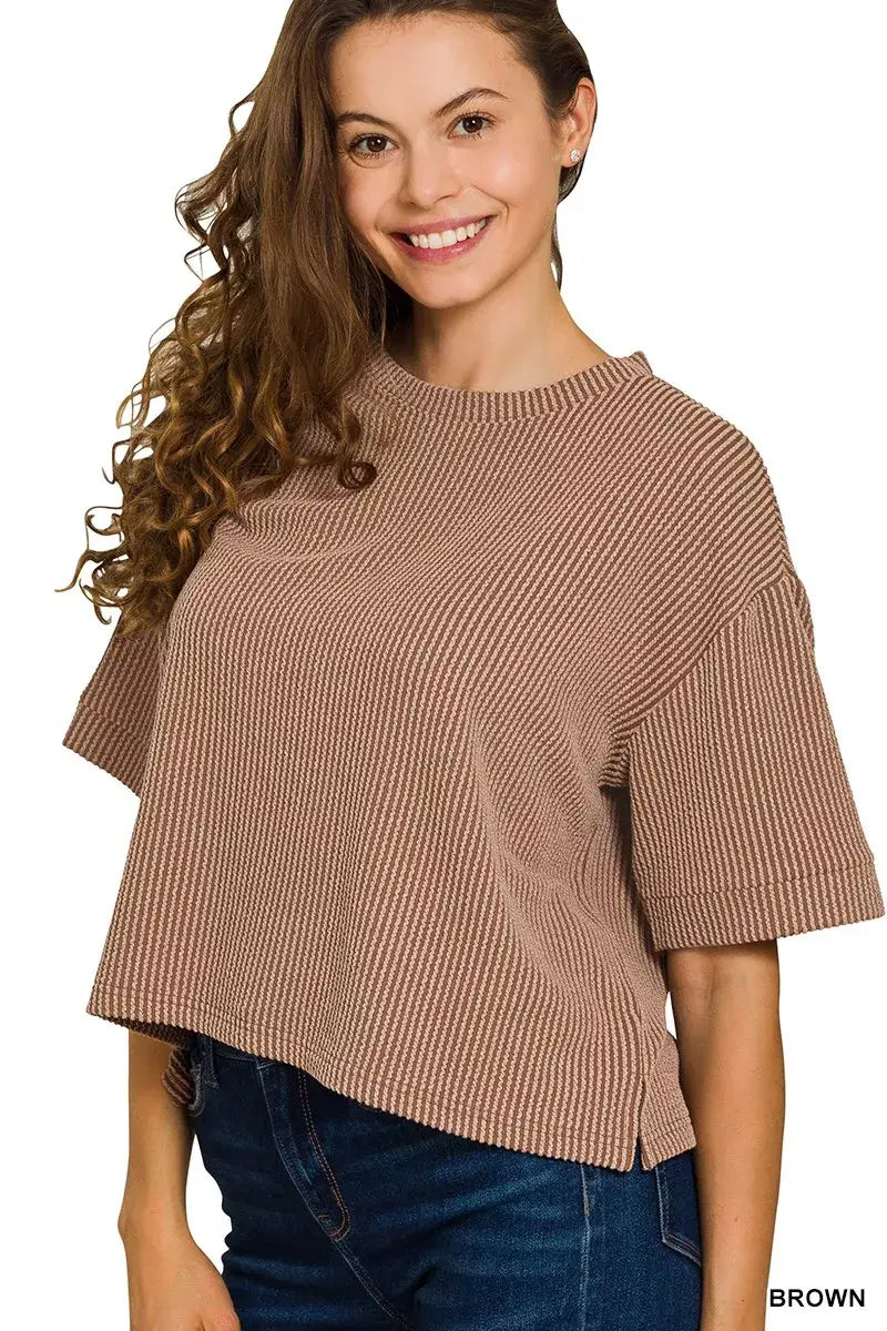 Zenana Raised Rib Short Sleeve Tee & Pants Set