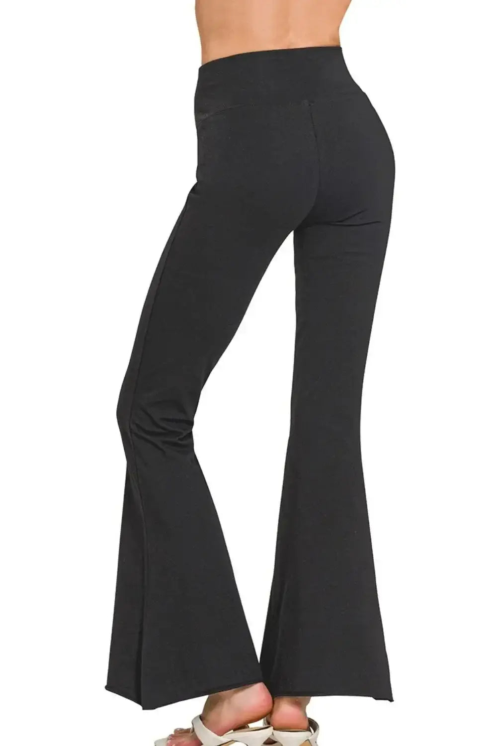 Zenana Raw Edge Hem Flare Yoga Pants - Slim Flare Yoga Pants