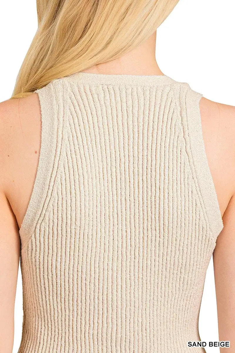 Zenana Ribbed Knit Button-Down Sweater Vest