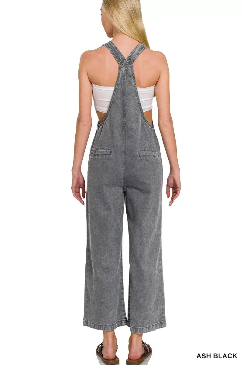 Zenana Washed Knot Strap Pockets Jumpsuit - Jumpsuit
