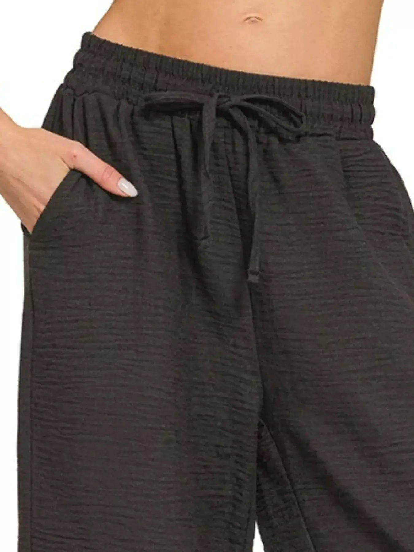 Zenana Woven Crepe Elastic Band Pants