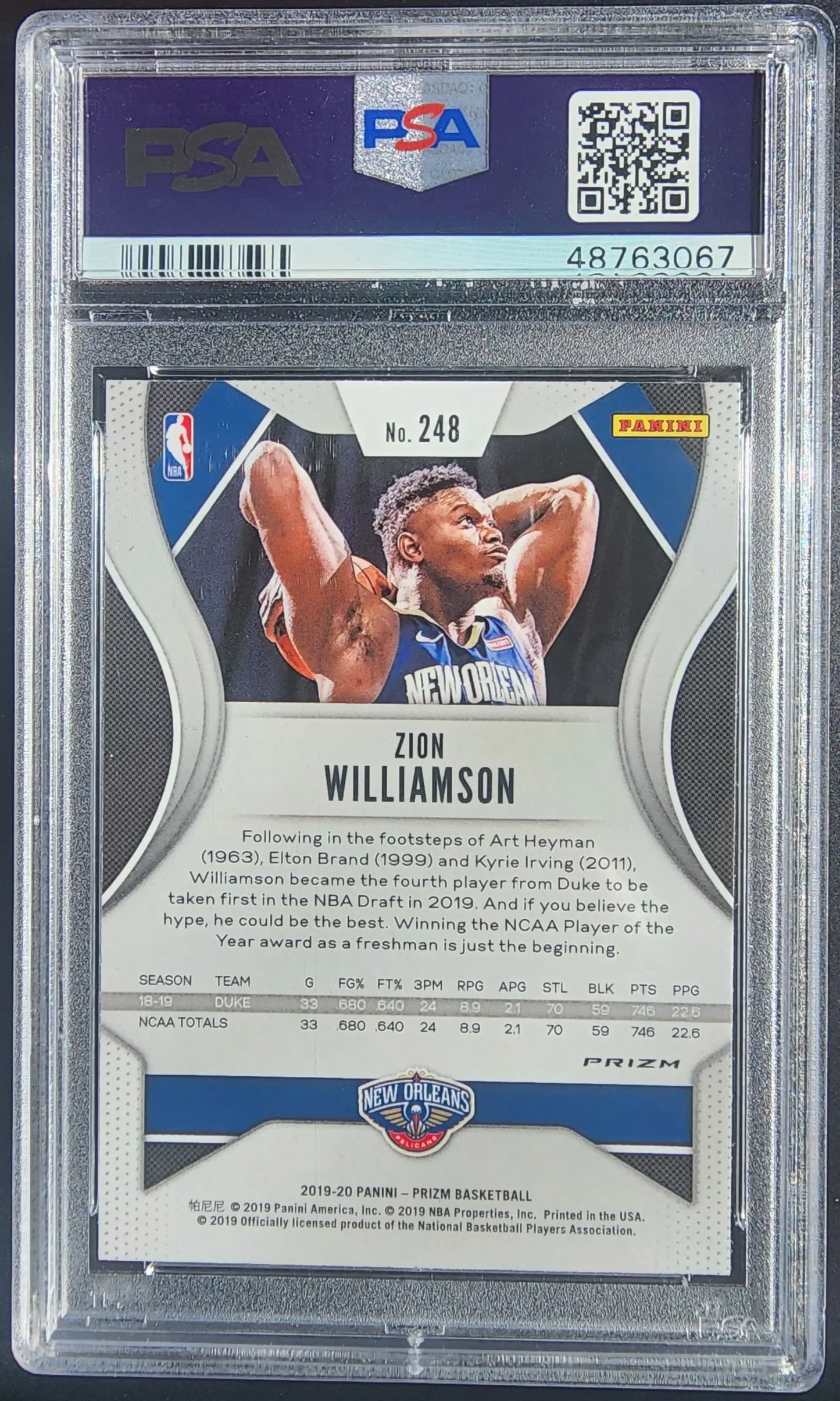 Zion Williamson 2019 Panini Prizm #248 Purple Wave PSA 10 Gem Mint - Singles