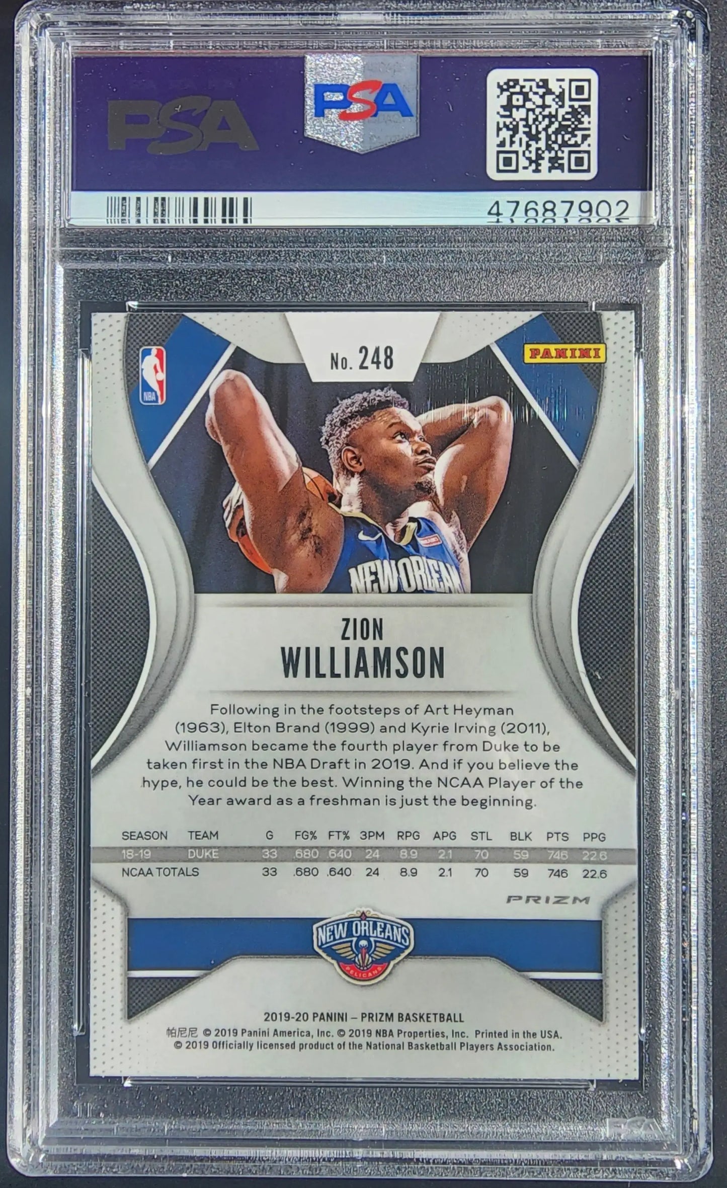 Zion Williamson 2019 Panini Prizm #248 Silver PSA 9 Mint - Singles