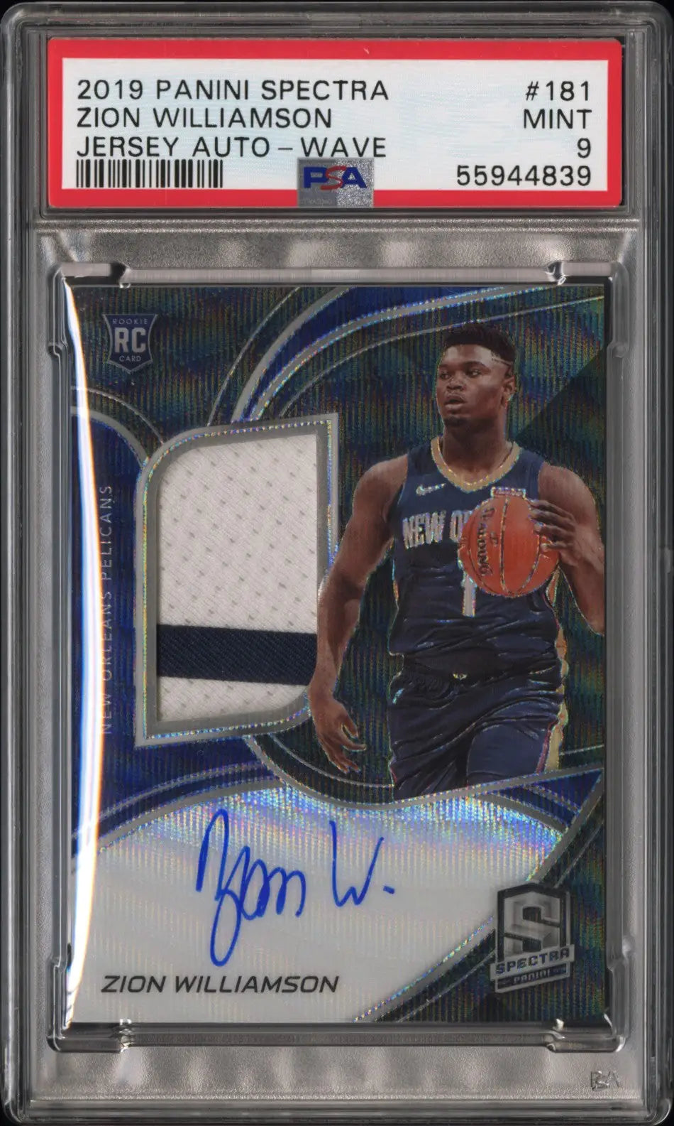 Zion Williamson 2019 Panini Spectra Wave Jersey Auto #38/39 PSA 9 Mint - Singles