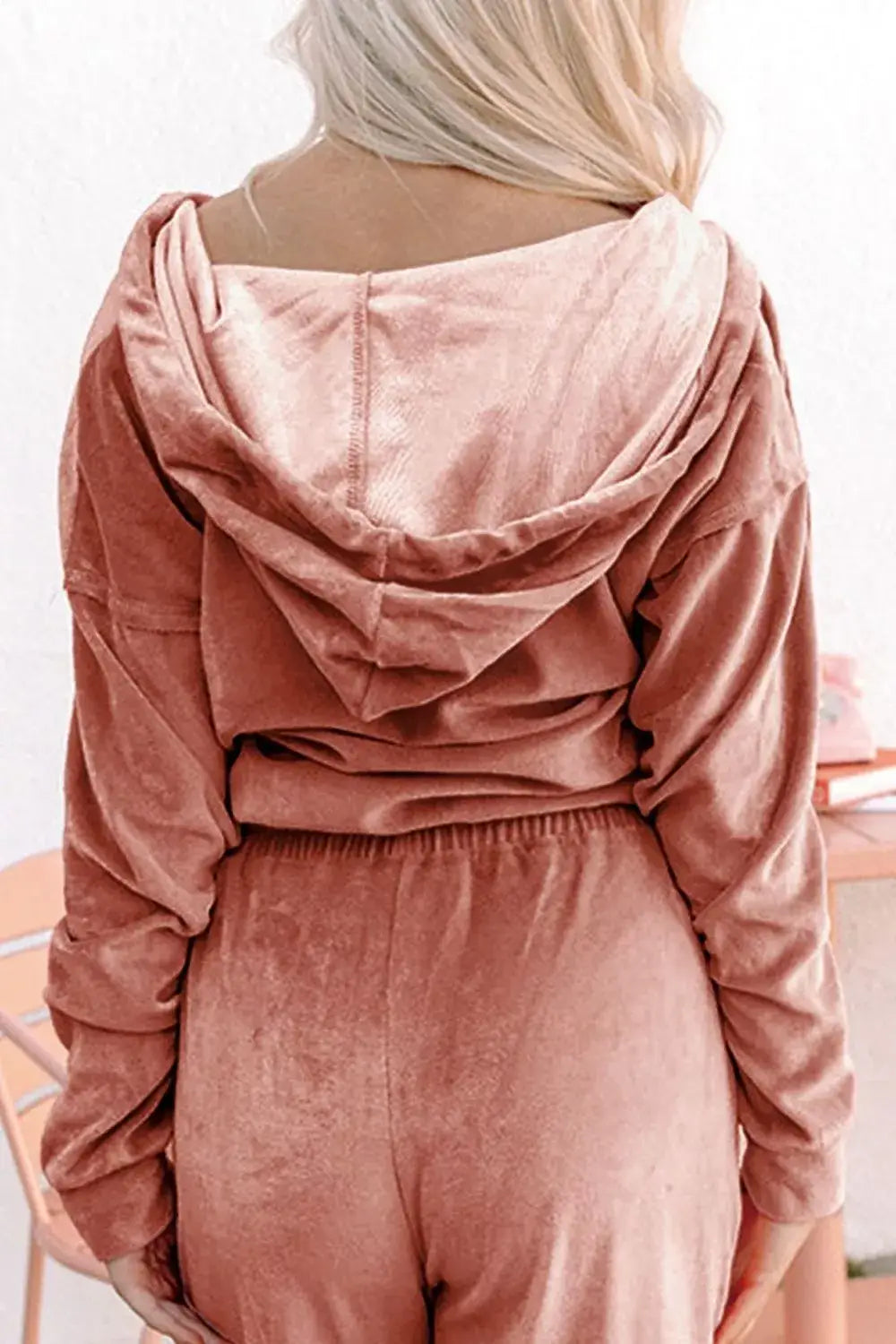 Zip Up Dropped Shoulder Hooded Top and Pants Set - Top and Pants Set