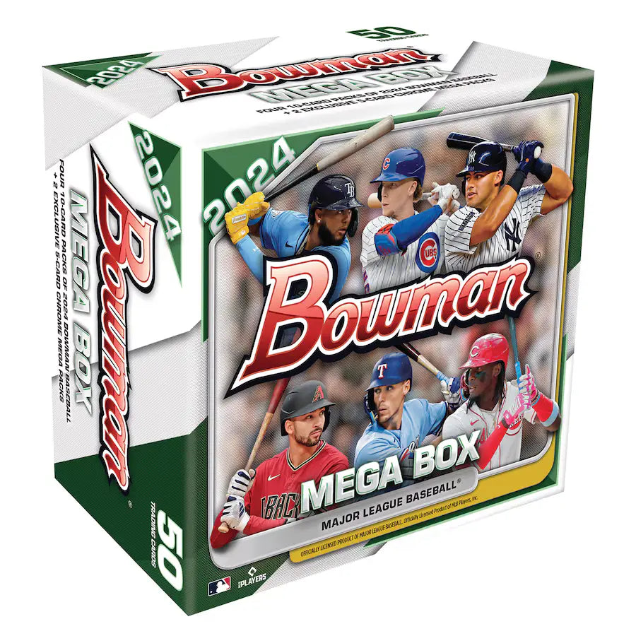 2024 Bowman Baseball Mega Box featuring MLB players on the packaging.