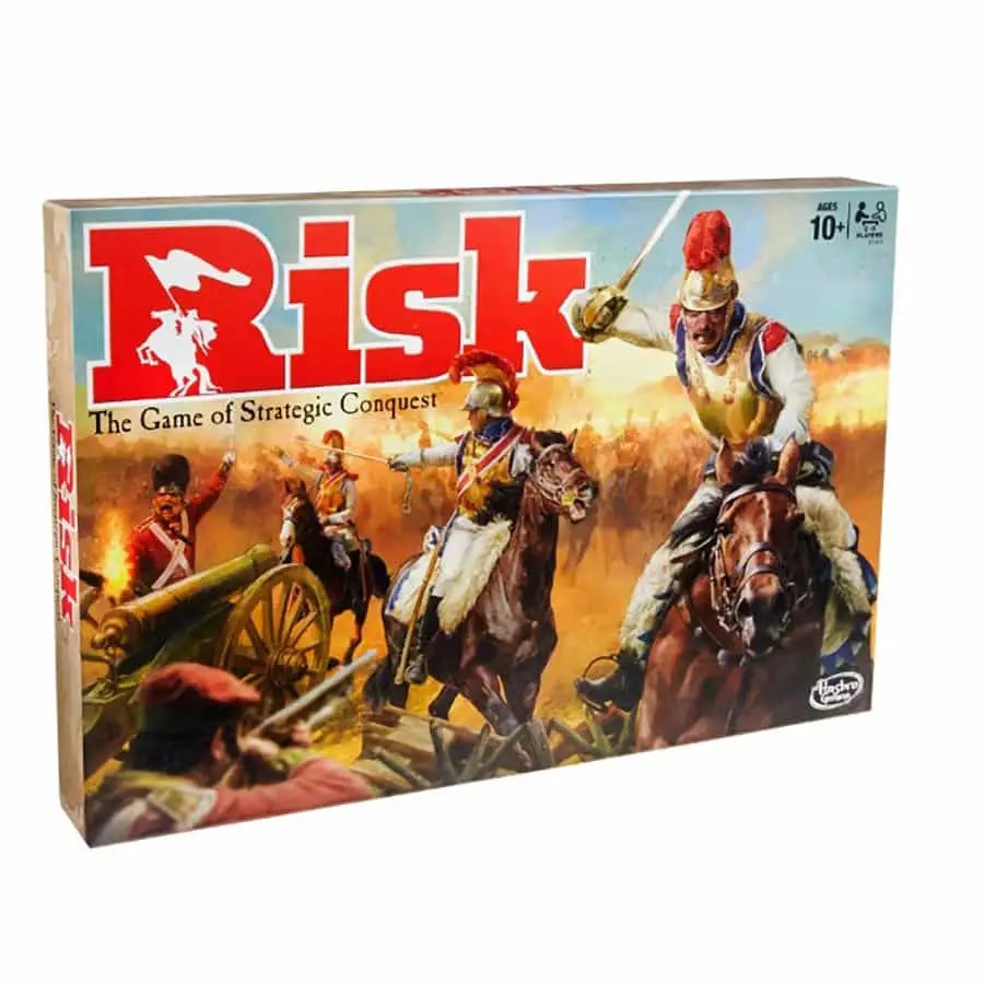 A board game for strategic conquest, featuring Napoleonic-era battle scenes.