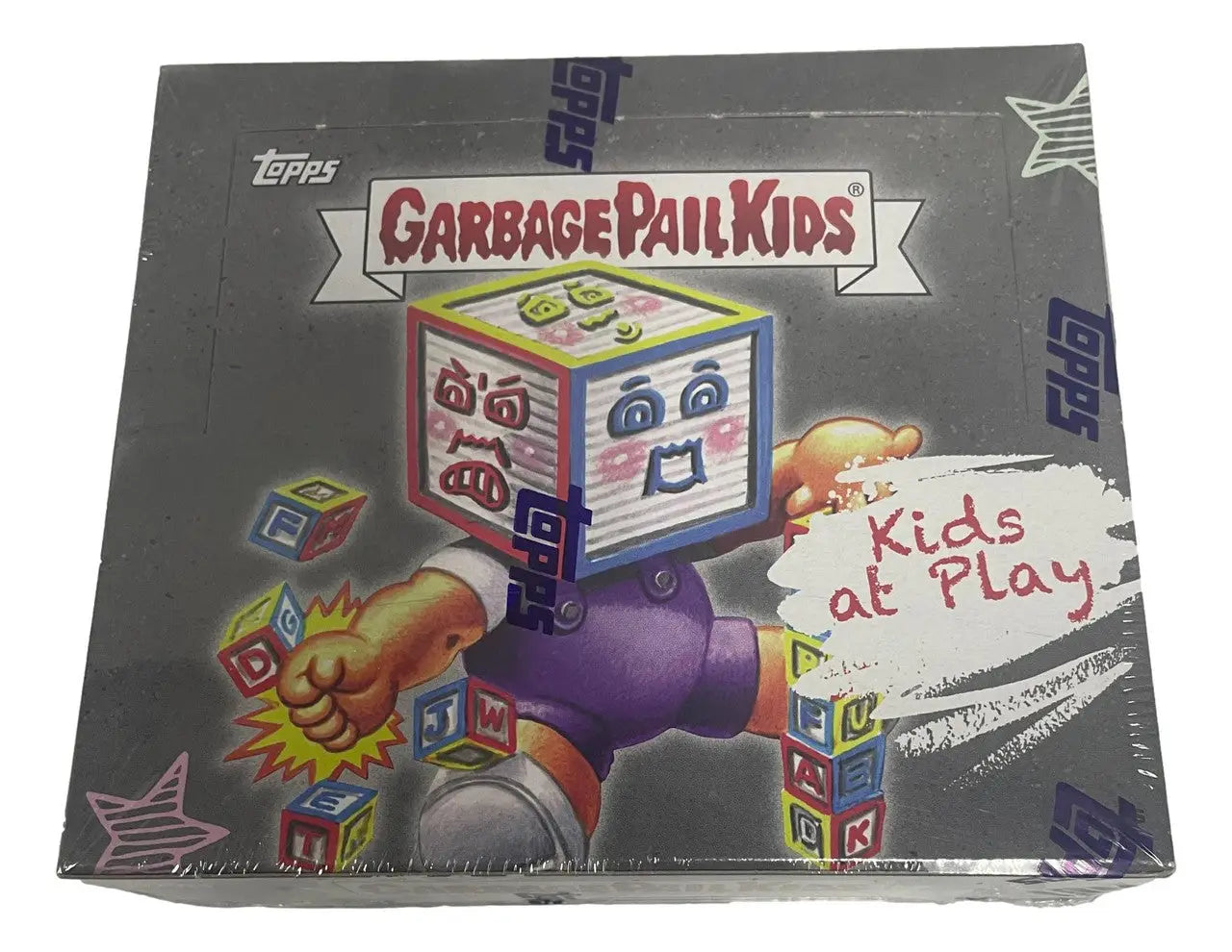 Sealed retail box of Garbage Pail Kids trading cards with ’Kids at Play’ theme.