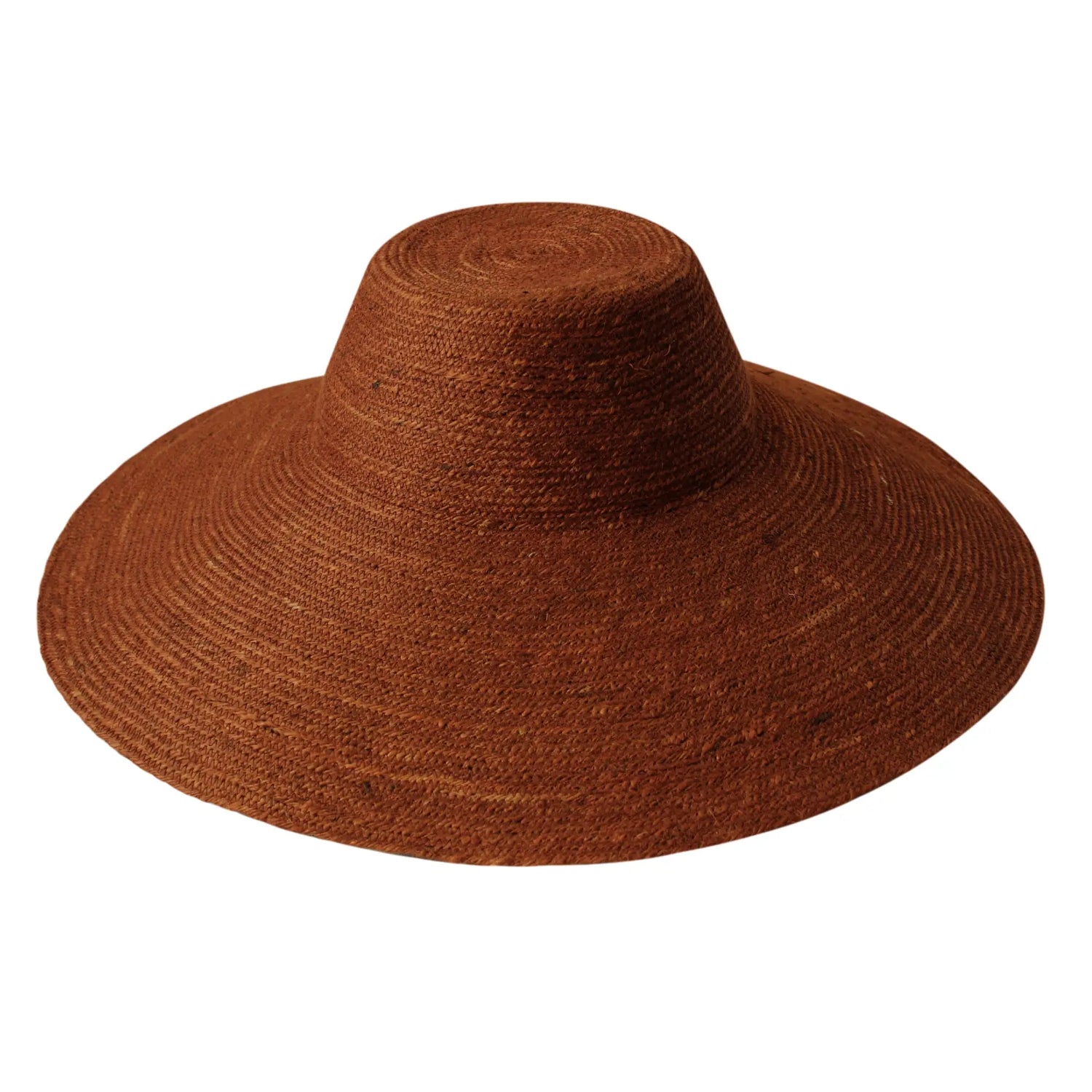 Brown straw sun hat with wide brim and classic design