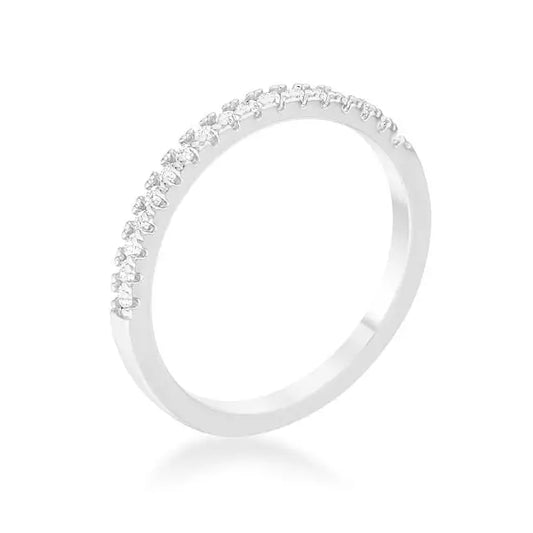 0.11ct CZ Rhodium Plated Classic Band Ring With Round Cut Cubic Zirconia In A Pave Setting - Rings