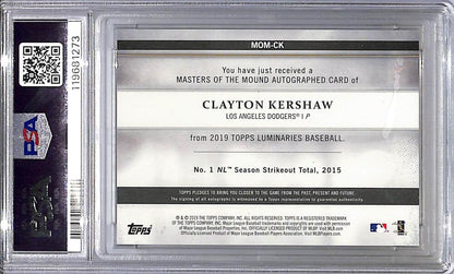 2019 Topps Luminaries Masters of the Mound #MOM-CK Clayton Kershaw PSA 9 MINT Auto 6/15 Los Angeles Dodgers