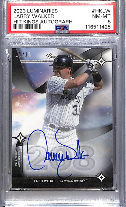 2023 Topps Luminaries Hit Kings #HK-LW Larry Walker PSA 8 NM-MT Auto 11/15 Colorado Rockies